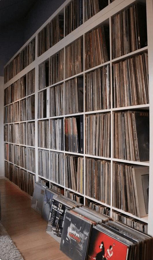 a huge wall of records rock vinyl revival