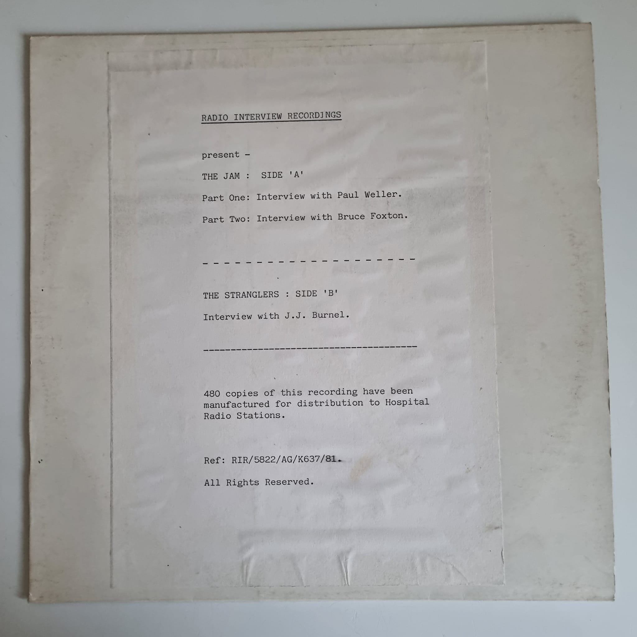 Buy this rare Jam & Stranglers interview record by clicking here