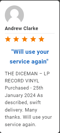 5* Star Review -"Will use your service again" THE DICEMAN – LP RECORD VINYL